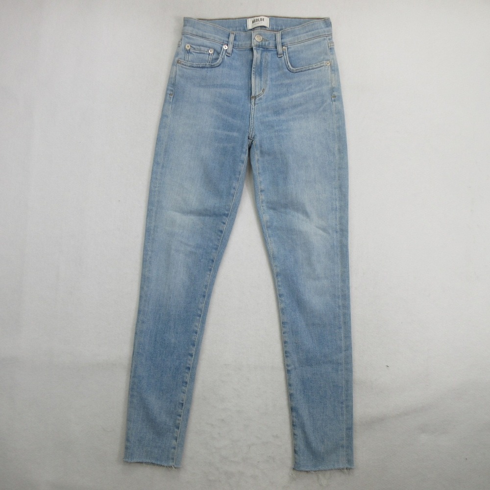 AGOLDE Women Sophie Crop Skinny Jeans Size 26 Light Wash Distressed Raw Hem